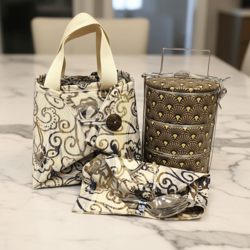 Decoupage 3-tier Tiffin with Batik Carrier