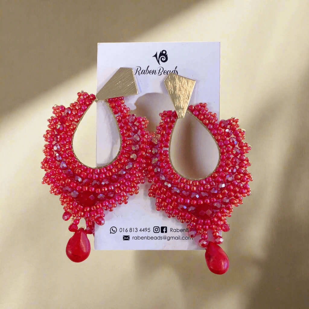 RabenBeads : RED TDrop Statement Earrings