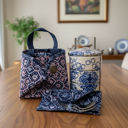 Decoupage 3-tier Tiffin with Batik Carrier