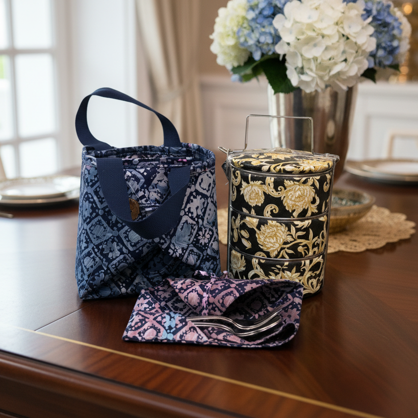 Decoupage 3-tier Tiffin with Batik Carrier