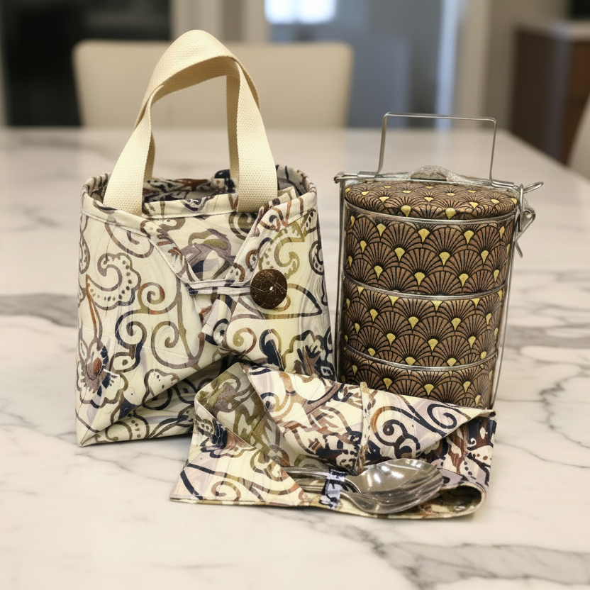 Decoupage 3-tier Tiffin with Batik Carrier