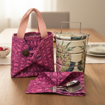 Decoupage 3-tier Tiffin with Batik Carrier