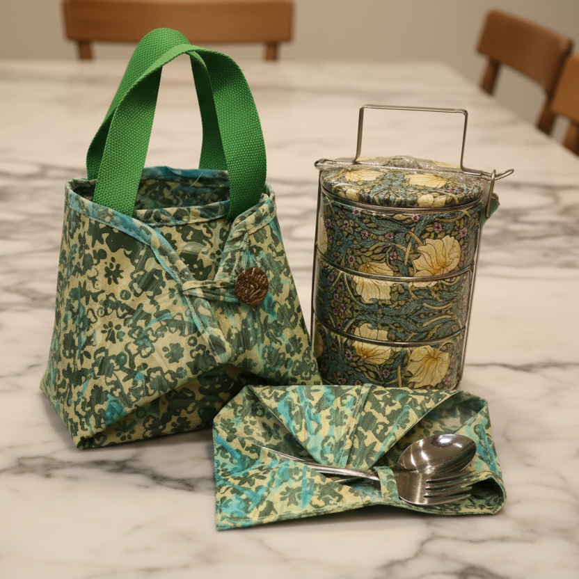 Decoupage 3-tier Tiffin with Batik Carrier