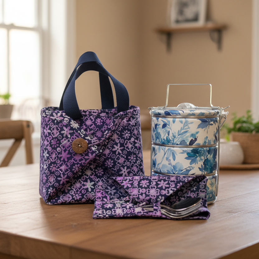 Decoupage 3-tier Tiffin with Batik Carrier