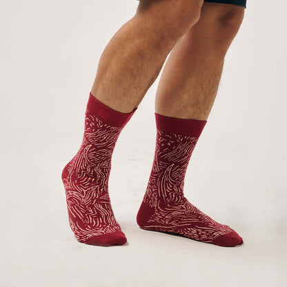 An image of the Batik-InspiredSocks_CrimsonDriftwood_37fb4e6a-4315-4dcc-8e57-d480fbfddbbb.jpg by Earth Heir