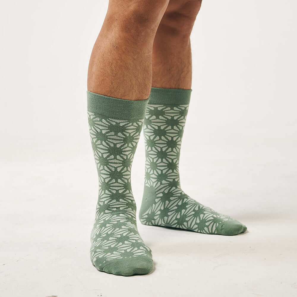 An image of the Batik-InspiredSocks_SageFirework_Model3.jpg by Earth Heir