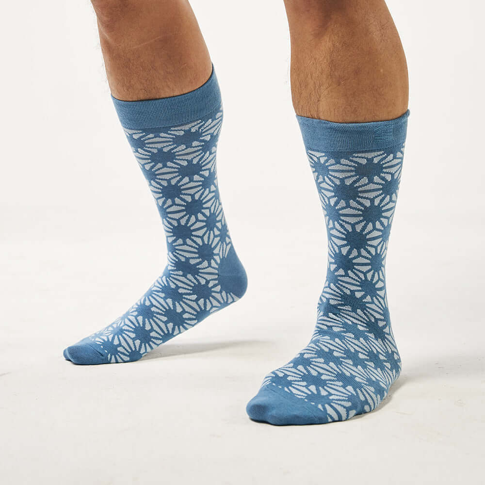 An image of the Batik-InspiredSocks_SlateFirework_Model2.jpg by Earth Heir