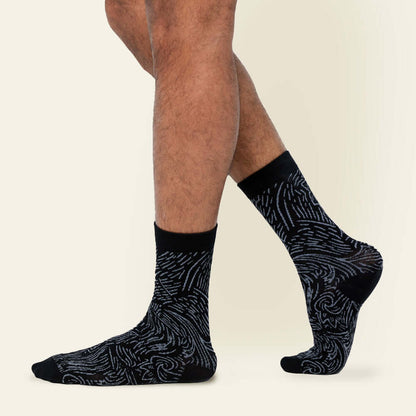 An image of the BatikBoutique_BatikSocks_BlackDriftwood_Model2_8fdbfb41-a76d-4207-9a85-7963199a3048.jpg by Earth Heir