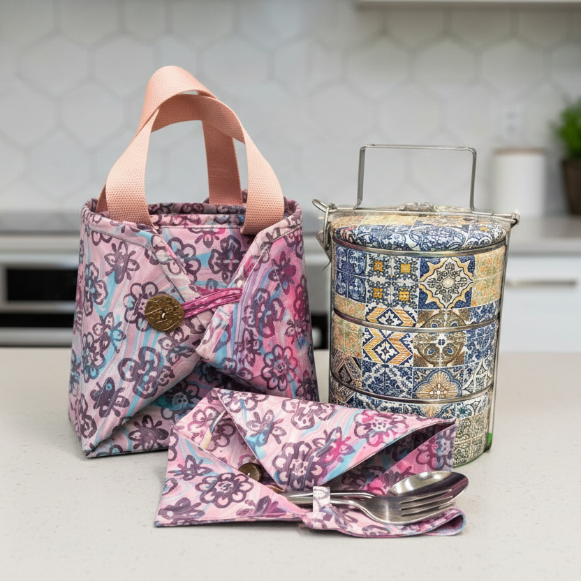 Decoupage 3-tier Tiffin with Batik Carrier