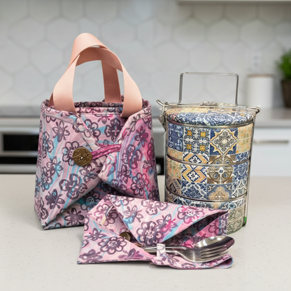 Decoupage 3-tier Tiffin with Batik Carrier