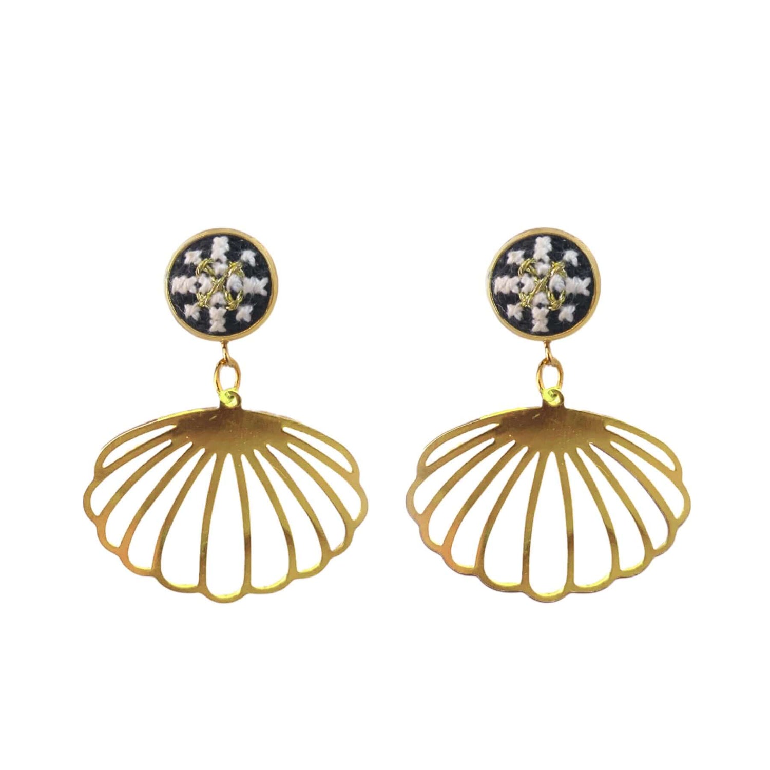 An image of the EarthHeir_ArabesqueBlack_OysterEarrings_001.jpg by Earth Heir