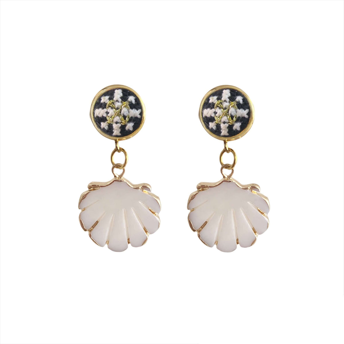 An image of the EarthHeir_ArabesqueBlack_SeashellEarrings_001.jpg by Earth Heir