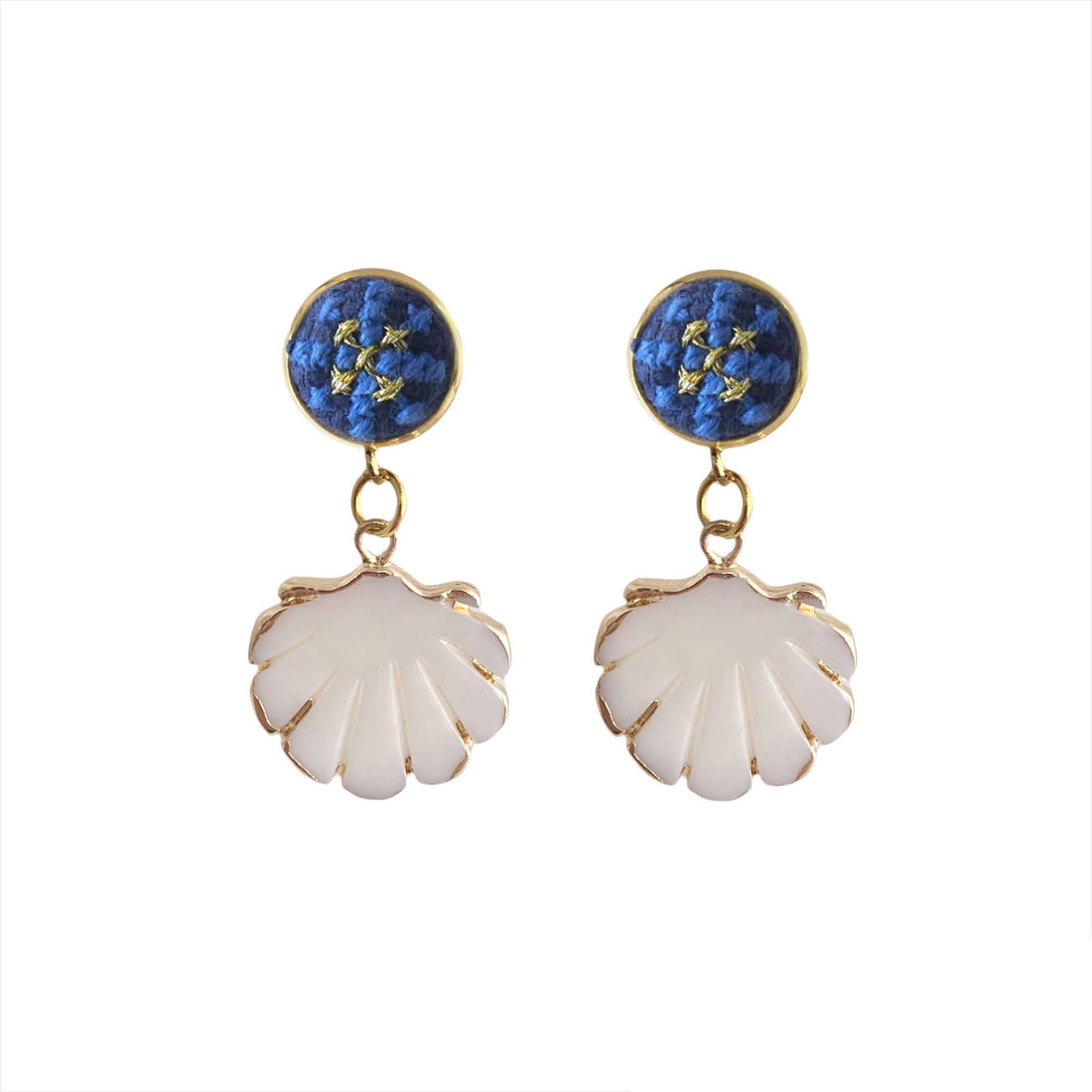 An image of the EarthHeir_ArabesqueBlue_SeashellEarrings_001.jpg by Earth Heir